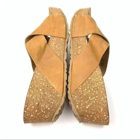 Cristina Francini sandals size 8.5 tan Italian leather chunky cork flatforms - Picture 6 of 12